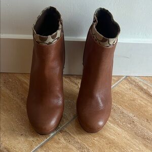 Coach Brown Ankle Booties with Patterned Trim